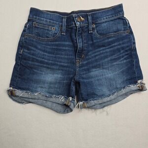 J.Crew Womens Dark‎ Wash Denim Frayed Hem High Rise Jean Shorts - Size 26